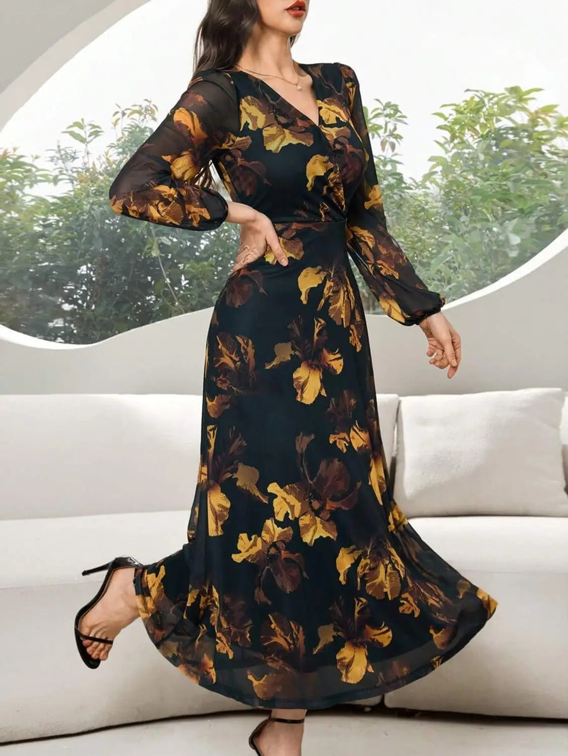 Nautiful Women A-line Black, Yellow Maxi/Full Length Dress