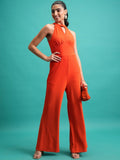 Red High Neck Basic Jumpsuit