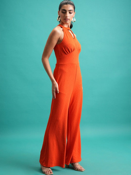 Red High Neck Basic Jumpsuit