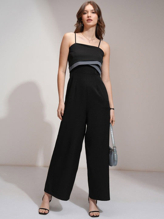 Women Color blocked Layered Wide Leg Jumpsuit