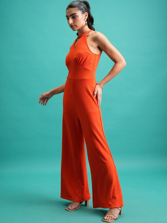 Red High Neck Basic Jumpsuit