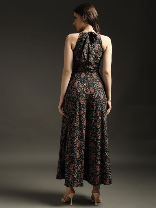 Women Halter Neck Printed Culotte Jumpsuit with Ruffles