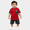 Infants' Red Round Neck Pocket Detailed Baby Suit