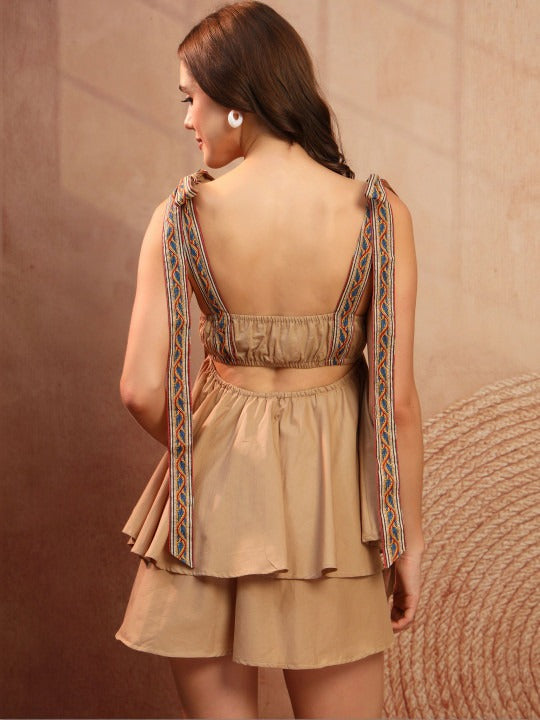 Green and Olive Green Solid Playsuit with Layered