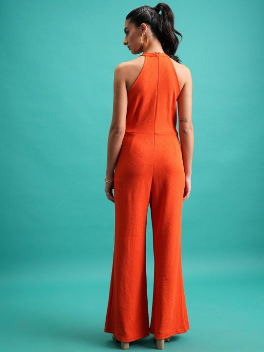 Red High Neck Basic Jumpsuit