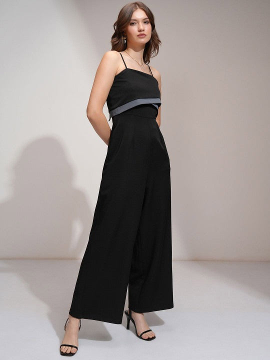 Women Color blocked Layered Wide Leg Jumpsuit