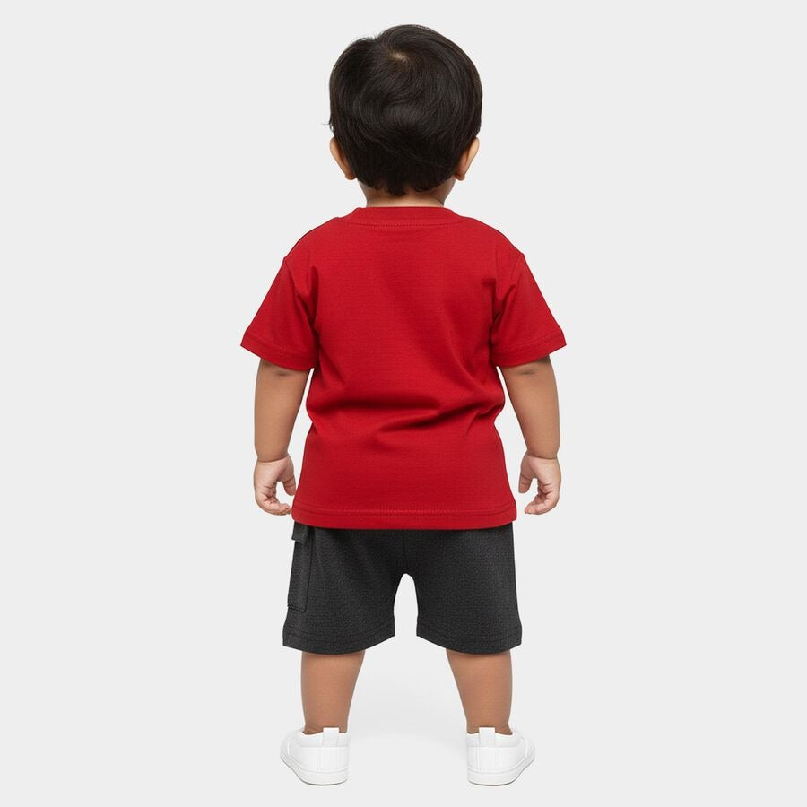 Infants' Red Round Neck Pocket Detailed Baby Suit