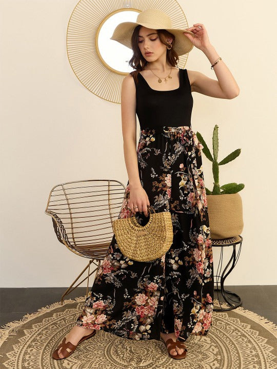 Black and pink printed basic jumpsuit