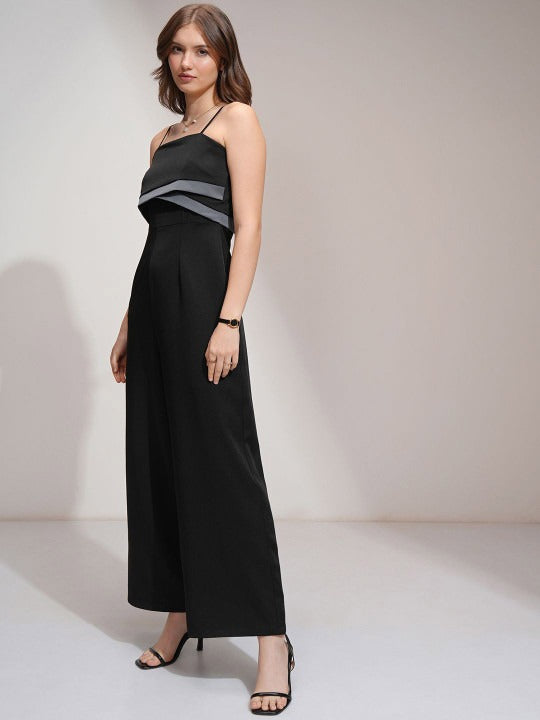 Women Color blocked Layered Wide Leg Jumpsuit