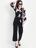 Off white and Black Printed V-Neck Basic Jumpsuit