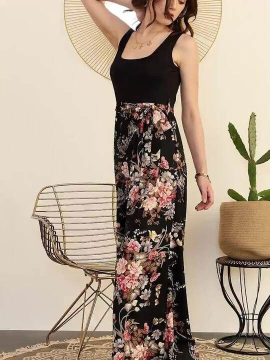 Black and pink printed basic jumpsuit