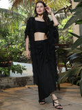 Shoulder Strap Neck Crop Top & Shrug With Skirt Co-Ords