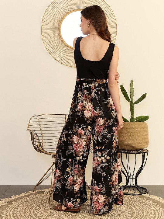 Black and pink printed basic jumpsuit