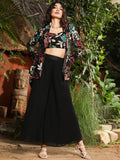 Printed Crop-Top With Palazzo & Jacket Co-Ords