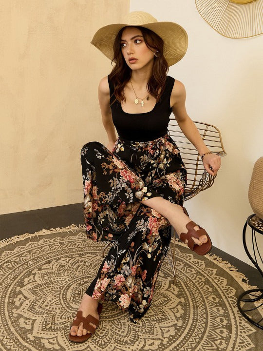 Black and pink printed basic jumpsuit