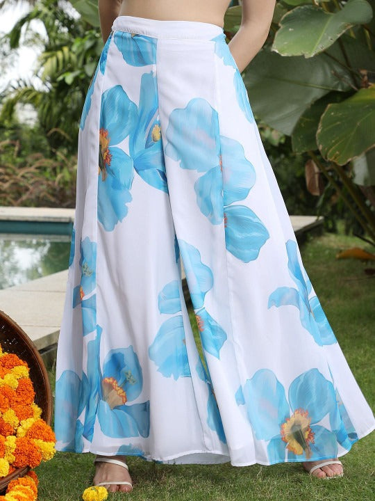 Women Floral Printed Top with Palazzos & Shrug