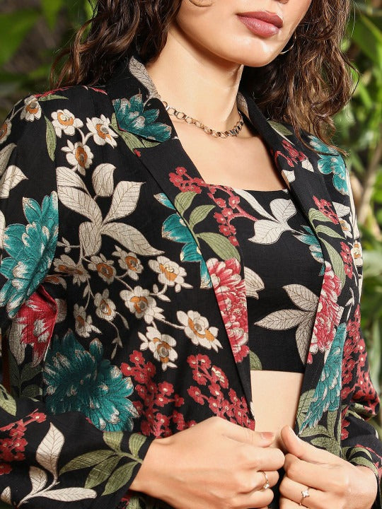 Printed Crop-Top With Palazzo & Jacket Co-Ords