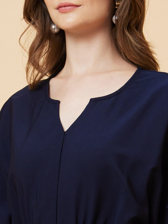 V Cut & Kimono Sleeves Waist Tie-Up Longline Jumpsuit