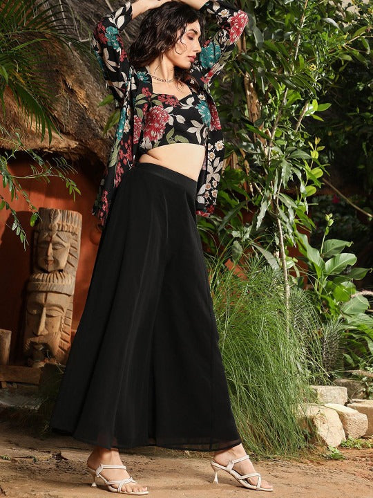 Printed Crop-Top With Palazzo & Jacket Co-Ords