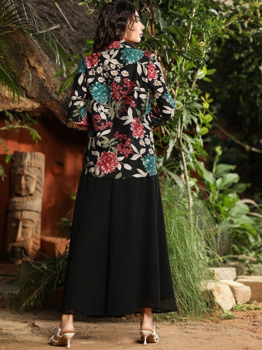 Printed Crop-Top With Palazzo & Jacket Co-Ords