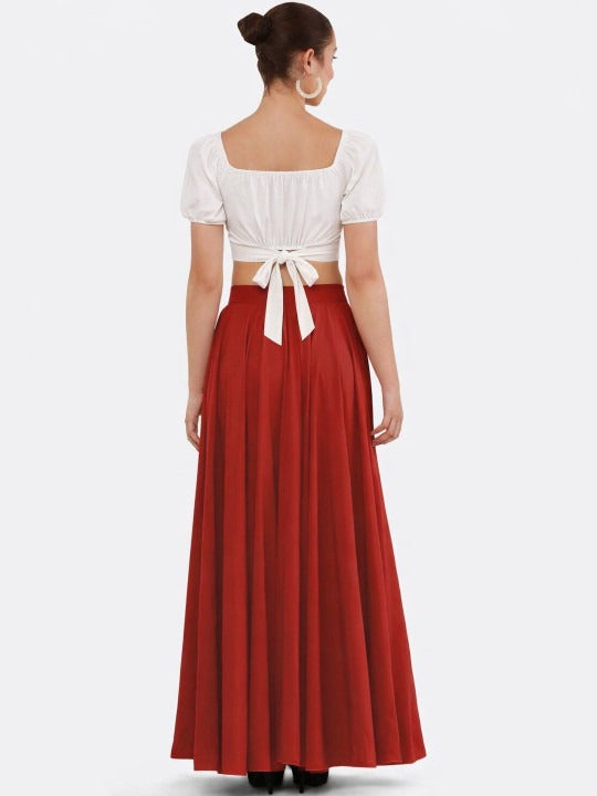 Red Solid Top with Skirt