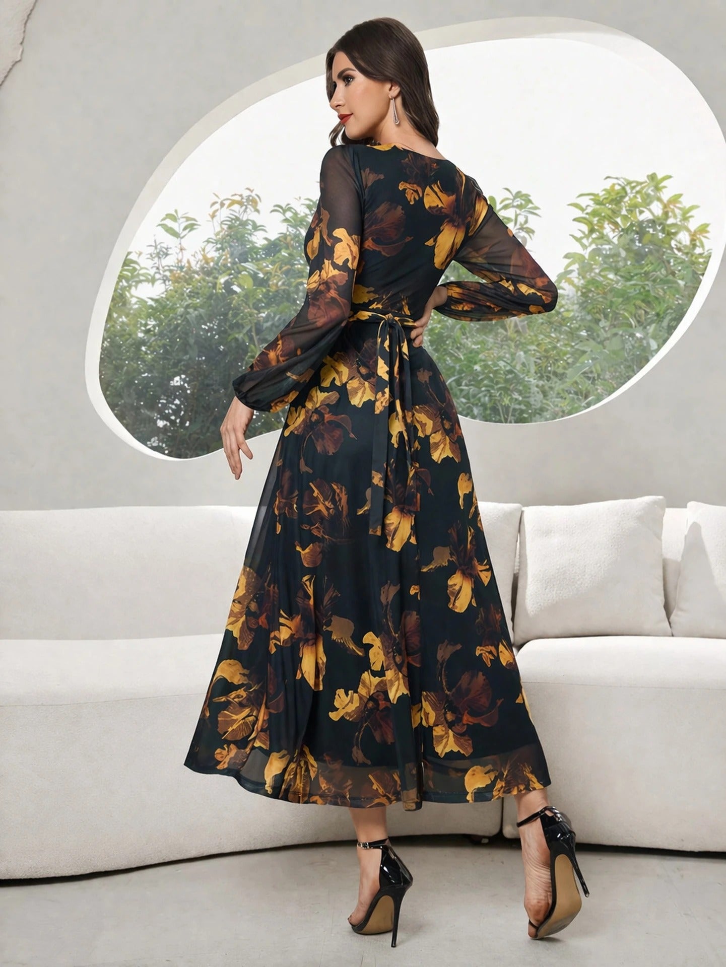 Nautiful Women A-line Black, Yellow Maxi/Full Length Dress
