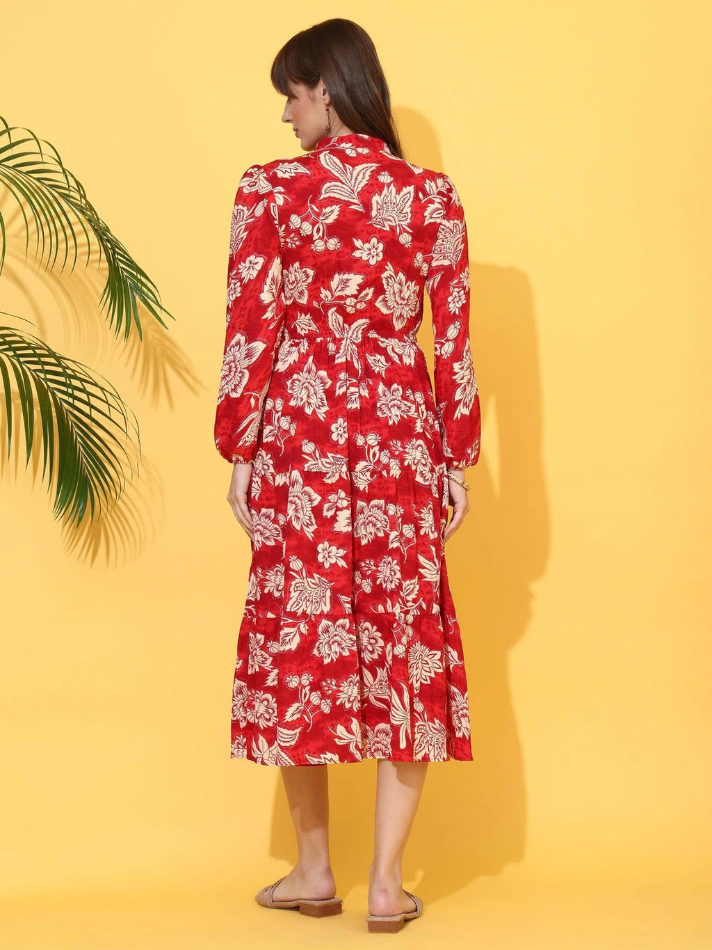 Women Fit and Flare Red, White Below Knee Dress