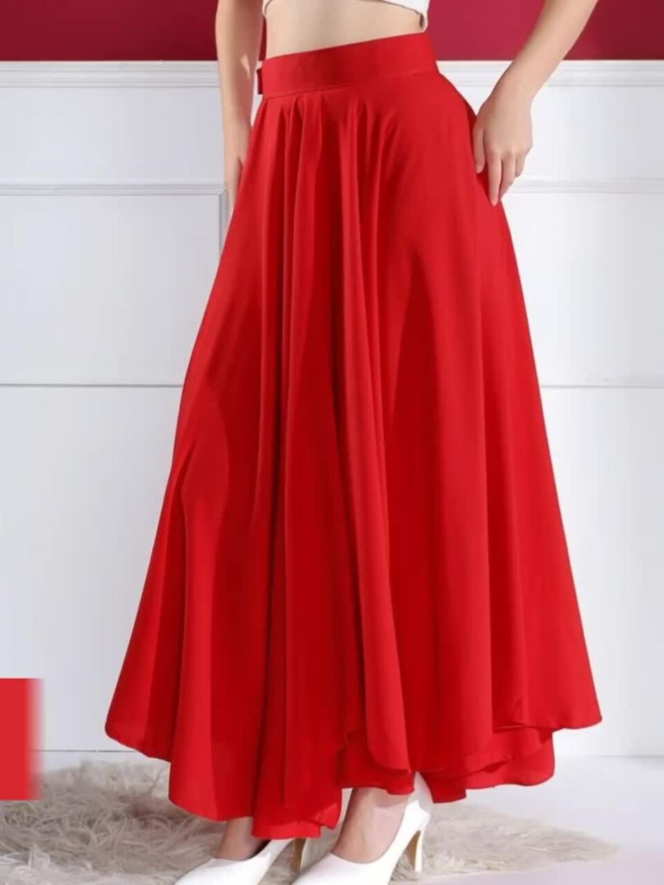 Red Solid Top with Skirt