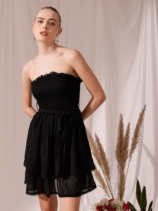 Strapless Georgette Fit & Flare Dress