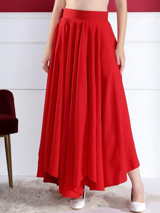 Red Solid Top with Skirt