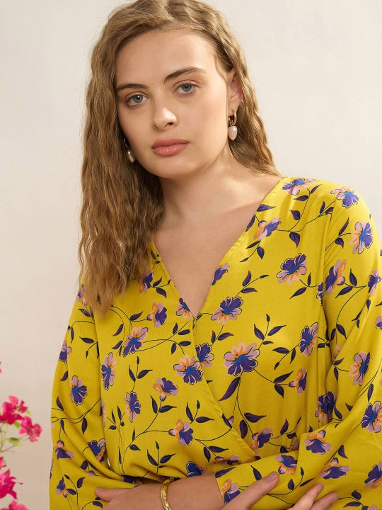 Yellow and blue Floral printed playsuit