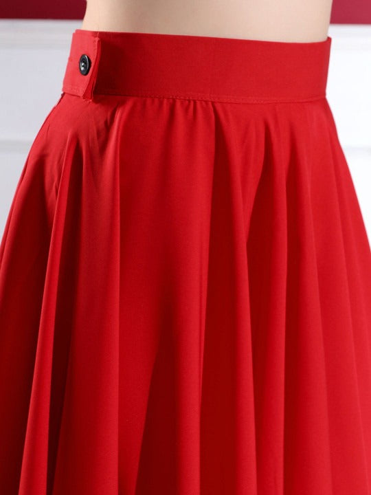 Red Solid Top with Skirt