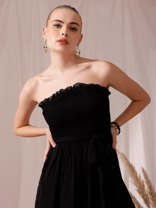 Strapless Georgette Fit & Flare Dress