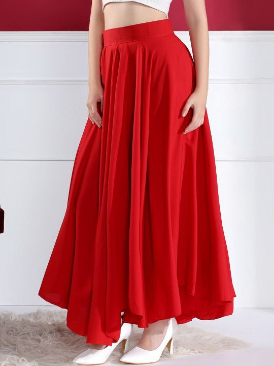 Red Solid Top with Skirt