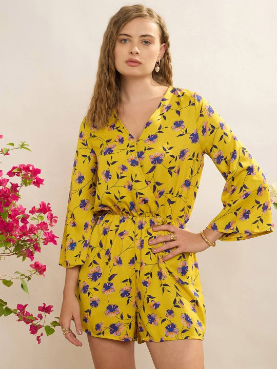 Yellow and blue Floral printed playsuit