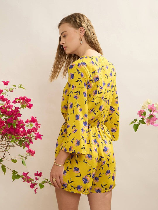 Yellow and blue Floral printed playsuit