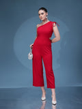 One Shoulder Tie-Ups Cut-Out Detail Basic Jumpsuit