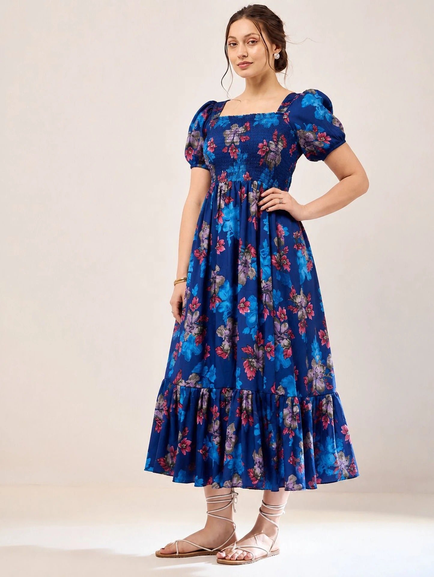 Women Fit and Flare Black Full Length Dress