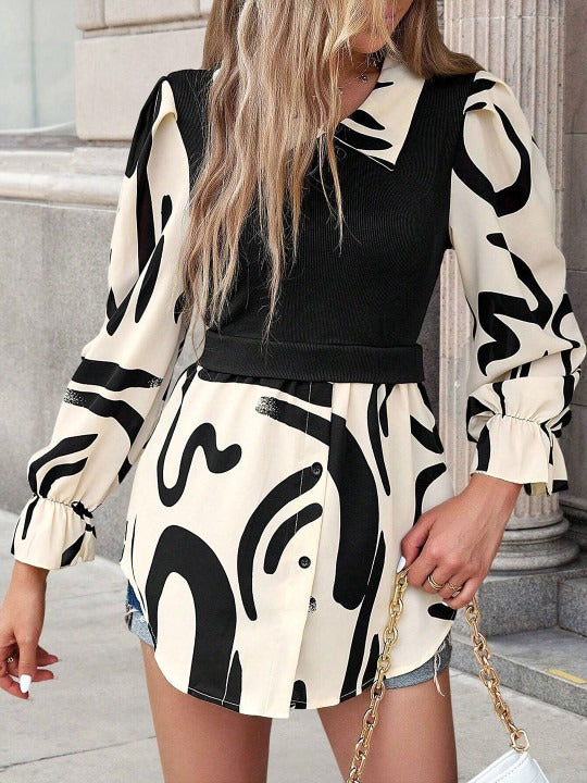 Print Puff Sleeve Top