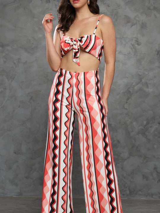 Geometric Printed Shoulder Straps Cut Out Basic Jumpsuit