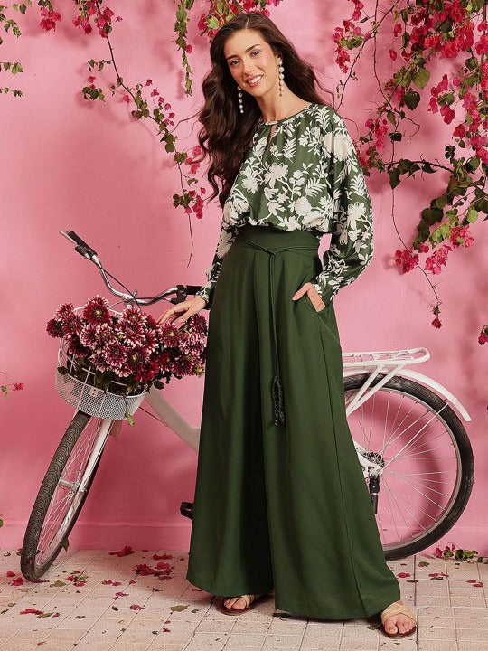 Floral Printed Long Sleeves Basic Jumpsuit