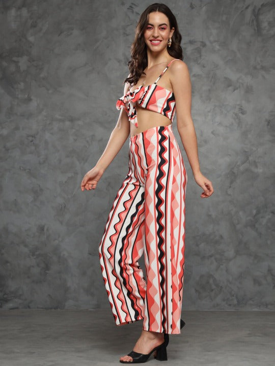 Geometric Printed Shoulder Straps Cut Out Basic Jumpsuit