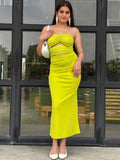 Green self design bodycon dress