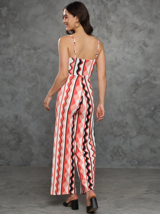 Geometric Printed Shoulder Straps Cut Out Basic Jumpsuit