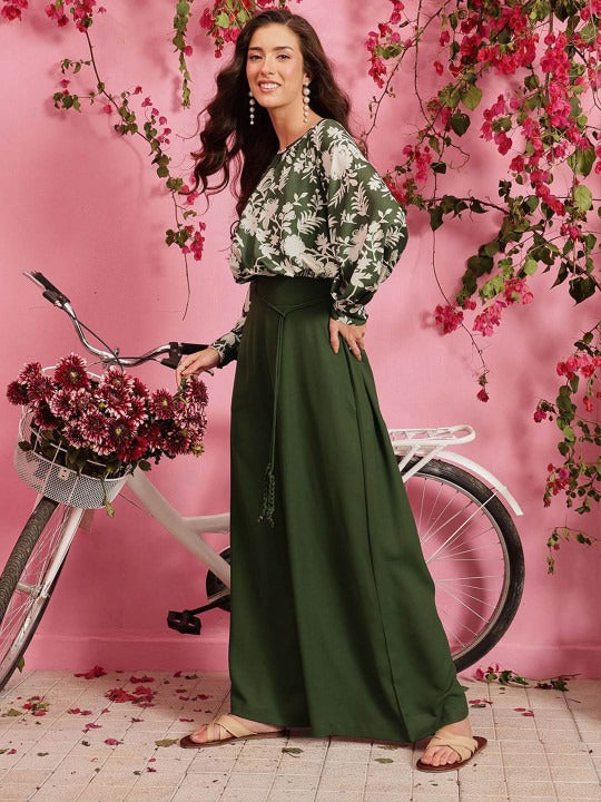 Floral Printed Long Sleeves Basic Jumpsuit
