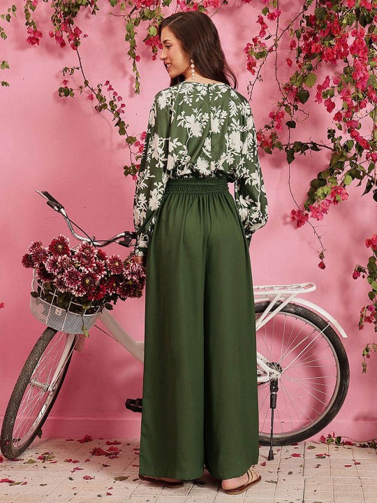 Floral Printed Long Sleeves Basic Jumpsuit