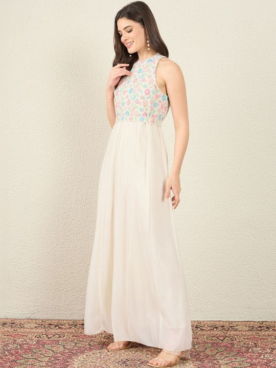 Halter Neck Basic Jumpsuit with Embroidered