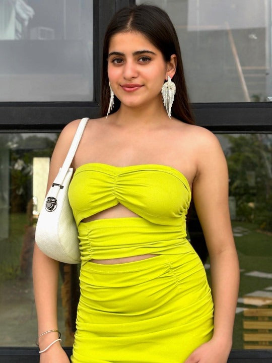 Green self design bodycon dress
