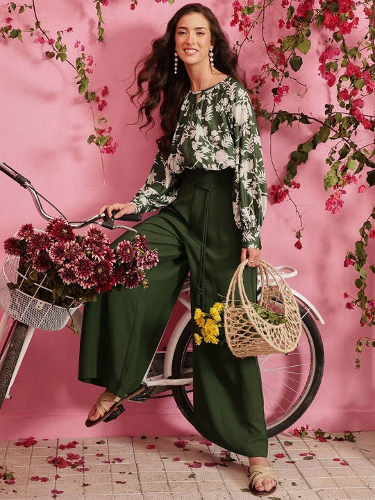 Floral Printed Long Sleeves Basic Jumpsuit