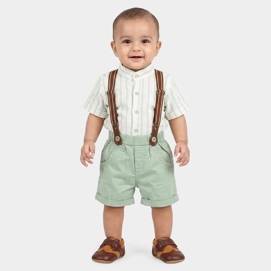 Mint Green Mandarin Collar Striped Suspender Baba Suit